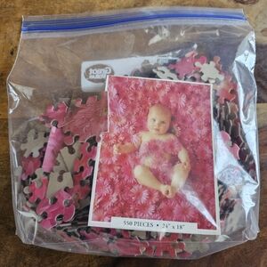 Anne Geddes Baby On Pink Gerber Daisies Flowers 550 Piece Jigsaw Puzzle No Box